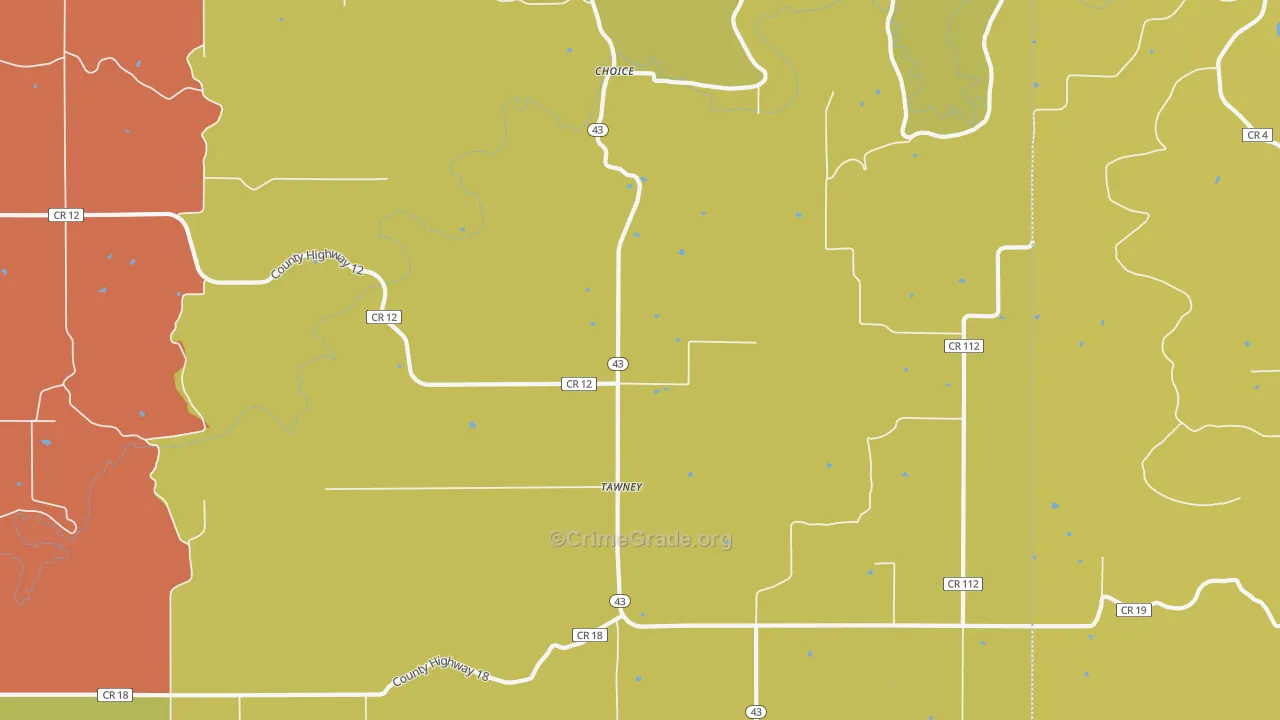 Tawney, MN Map of Robbery Rates