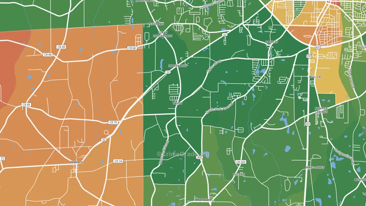 Taylor, AL Map of Robbery Rates