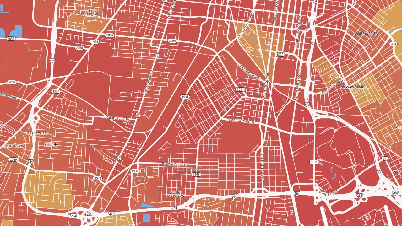 Taylor Berry, Louisville, KY Map of Robbery Rates