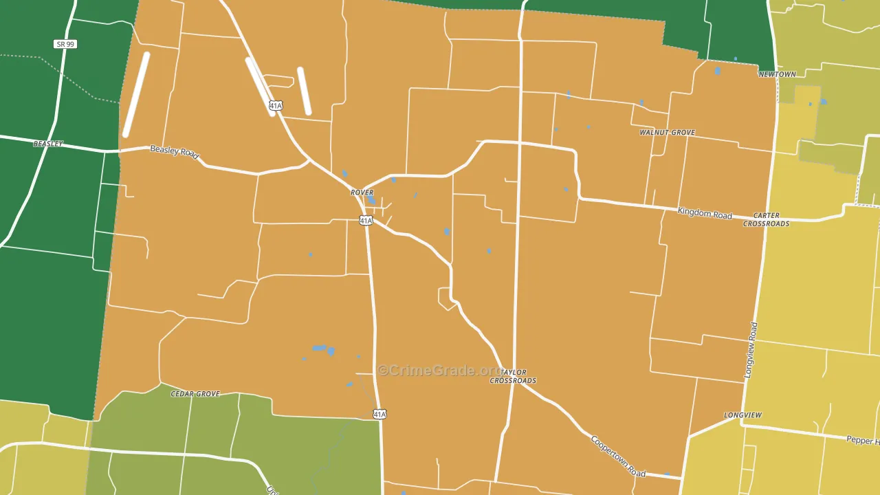 Taylor Crossroads, TN Map of Robbery Rates
