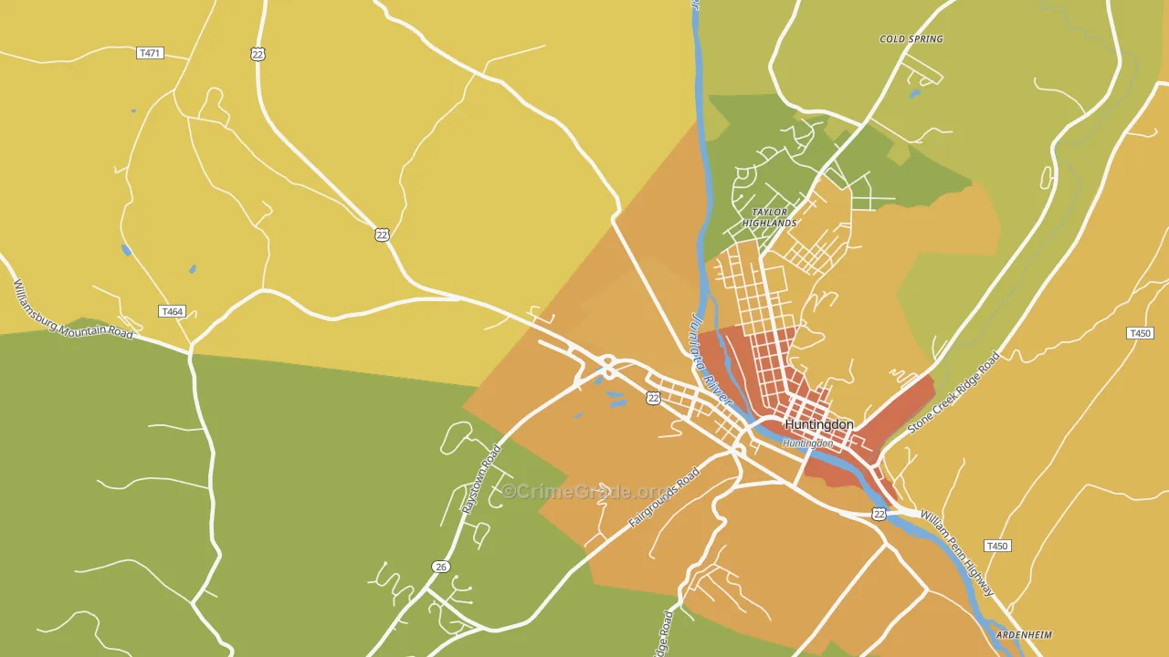 Taylor Highlands, PA Map of Robbery Rates