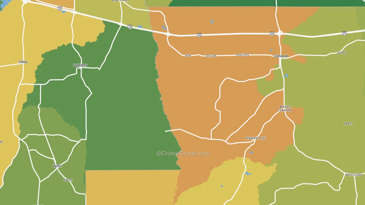 Taylor, LA Map of Robbery Rates