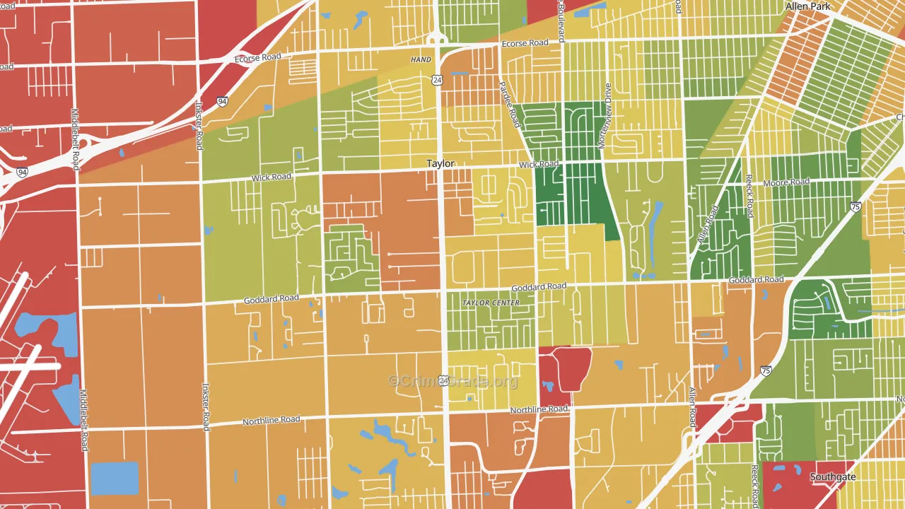 Taylor, MI Map of Robbery Rates