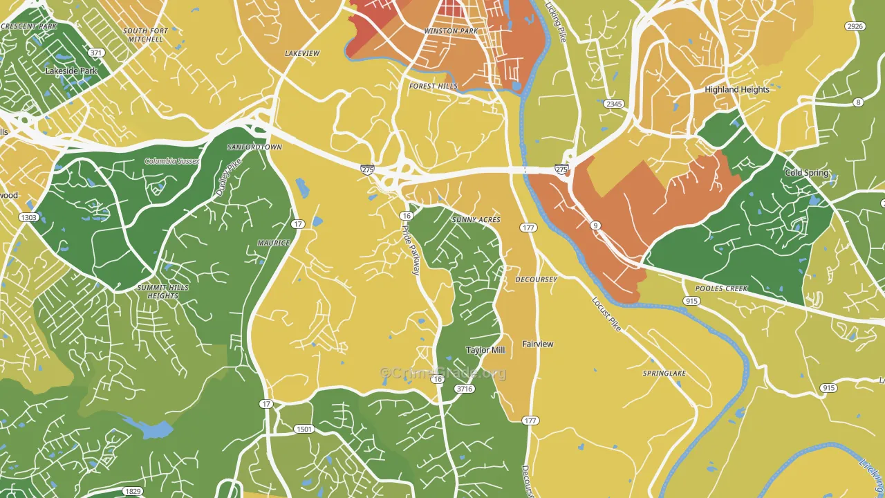 Taylor Mill, KY Map of Robbery Rates