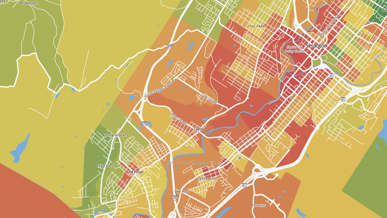 Taylor, PA Map of Robbery Rates