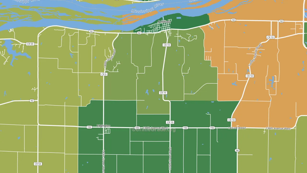 Taylor Ridge, IL Map of Robbery Rates