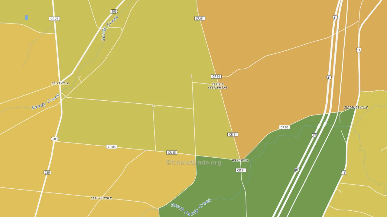 Taylor Settlement, NY Map of Robbery Rates