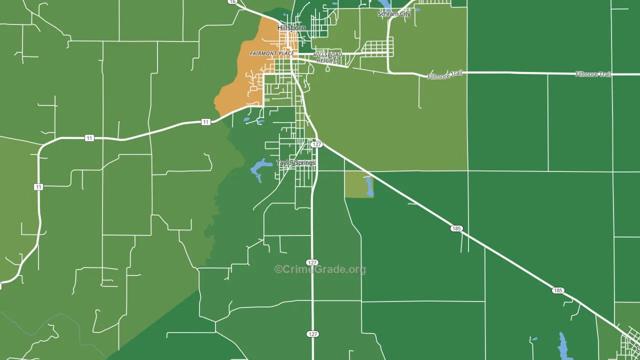 Taylor Springs, IL Map of Robbery Rates
