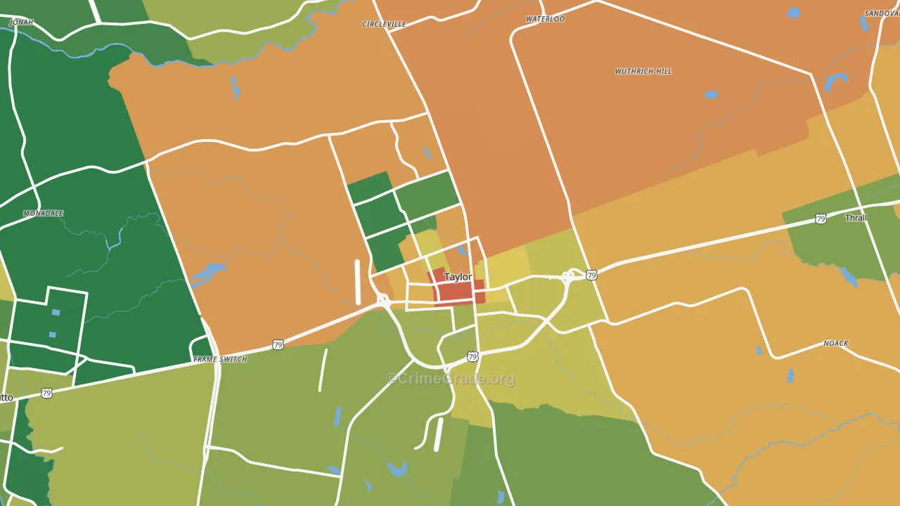 Taylor, TX Map of Robbery Rates