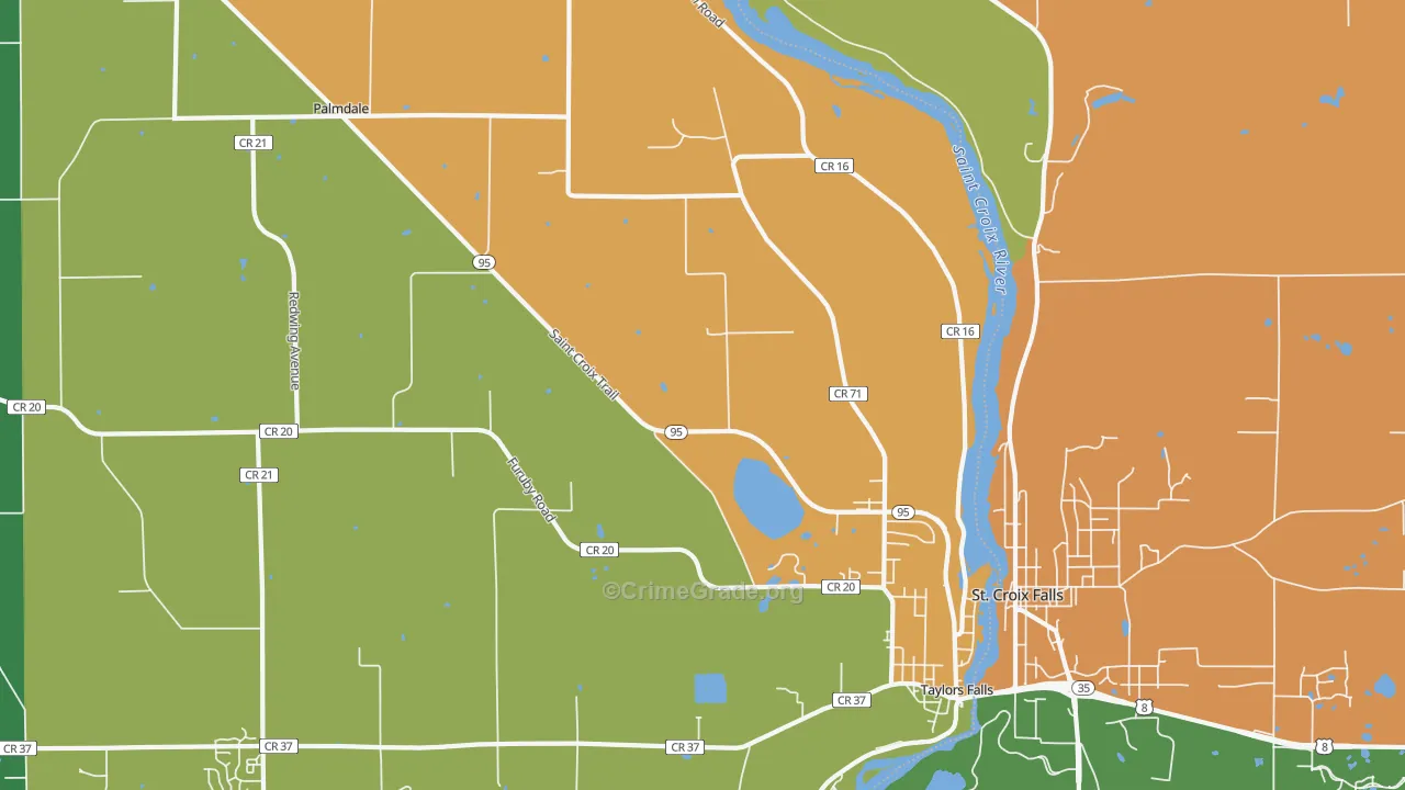 Taylors Falls, MN Map of Robbery Rates