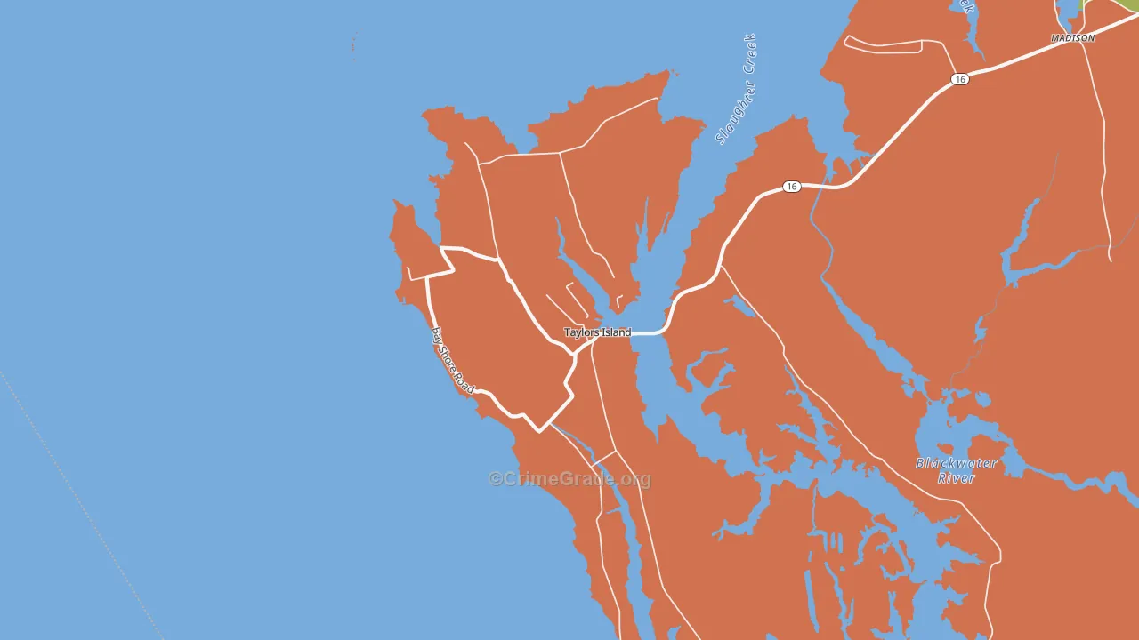 Taylors Island, MD Map of Robbery Rates