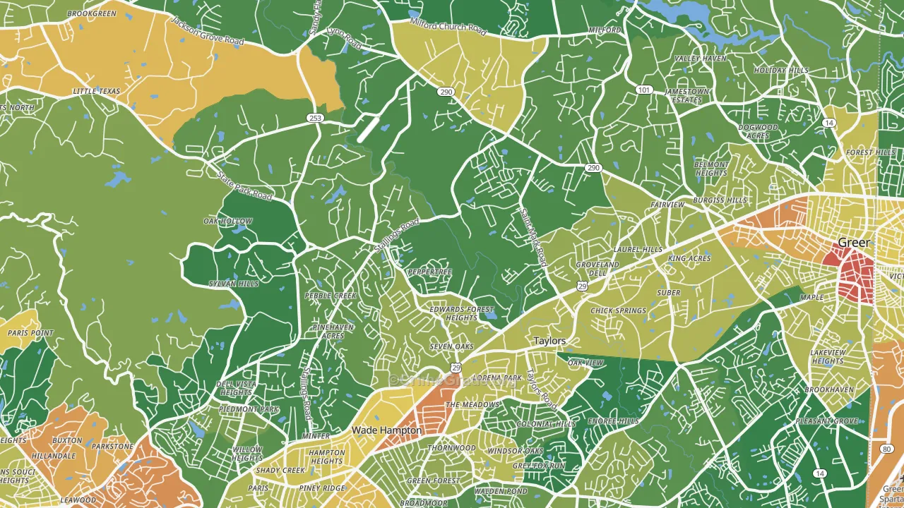 Taylors, SC Map of Robbery Rates