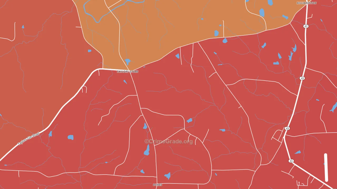 Taylors Store, NC Map of Robbery Rates