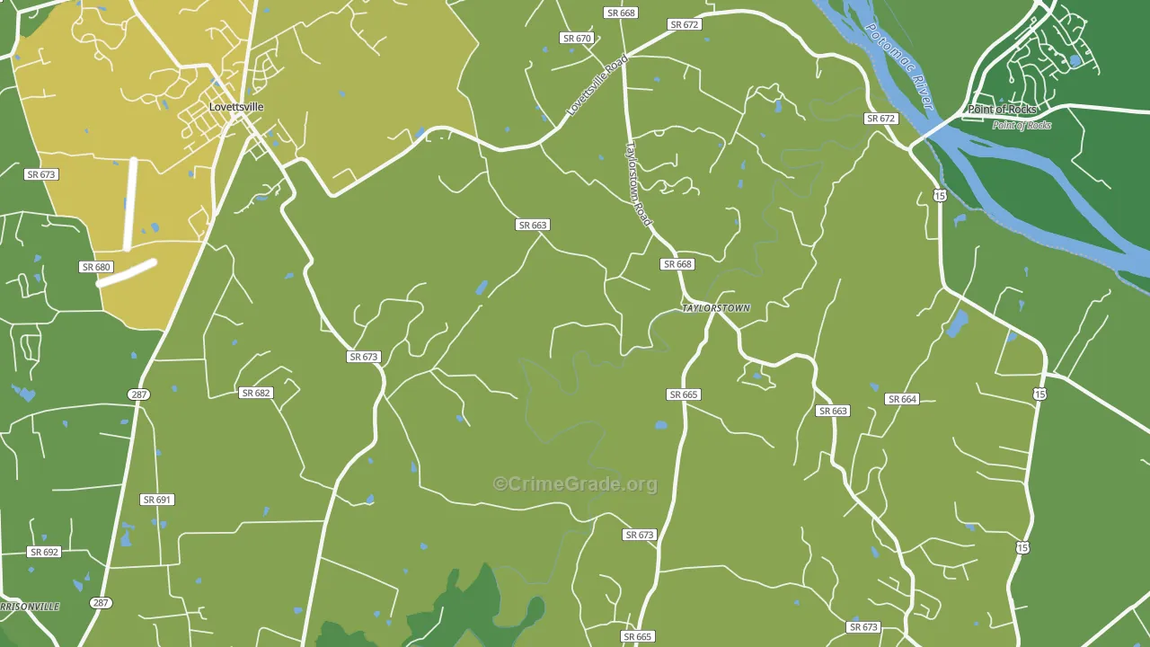 Taylorstown, VA Map of Robbery Rates