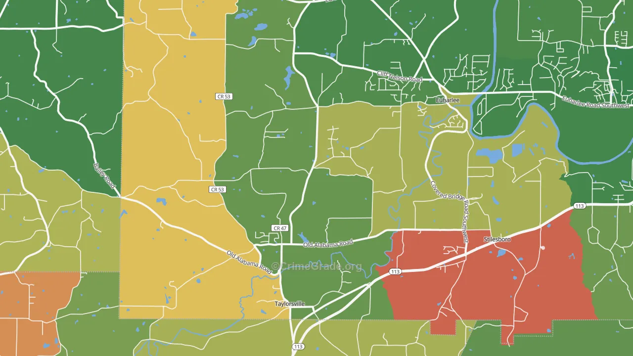 Taylorsville, GA Map of Robbery Rates