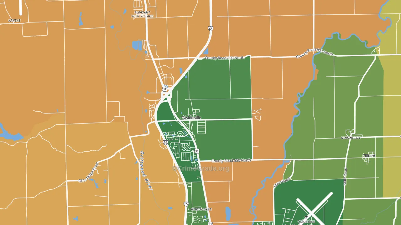 Taylorsville, IN Map of Robbery Rates