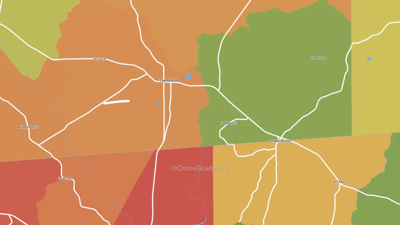Taylorsville, MS Map of Robbery Rates