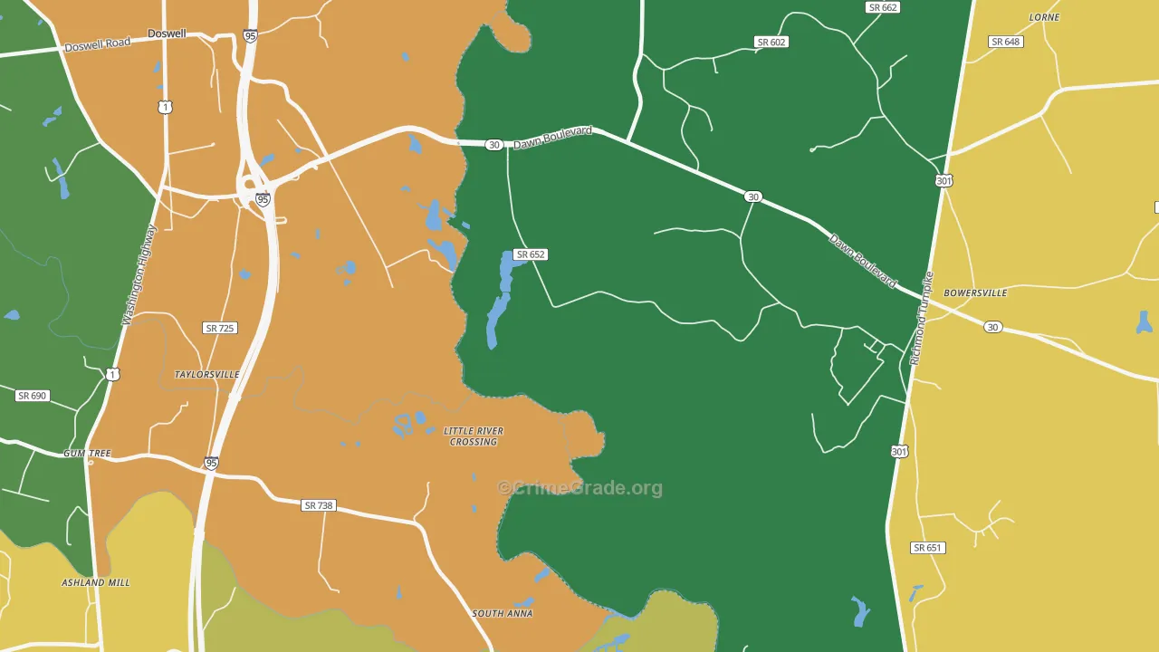 Taylorsville, VA Map of Robbery Rates