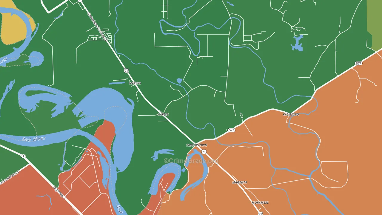 Taylortown, LA Map of Robbery Rates