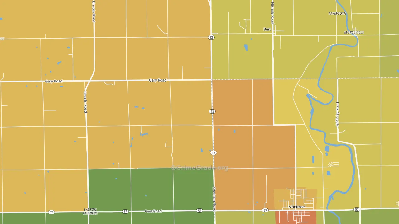 Taymouth, MI Map of Robbery Rates