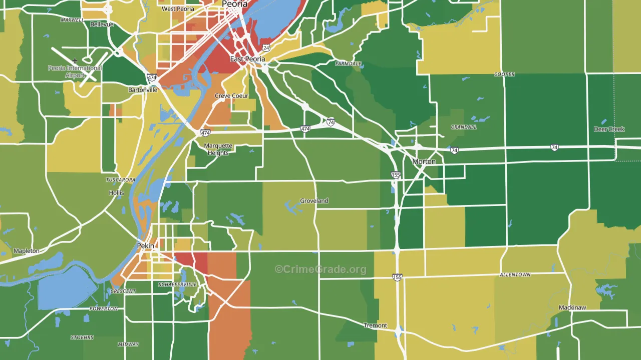 Tazewell County, IL Map of Robbery Rates