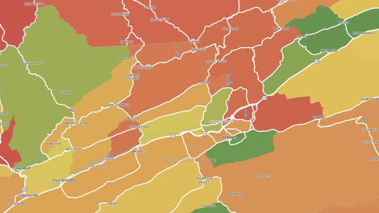 Tazewell County, VA Map of Robbery Rates