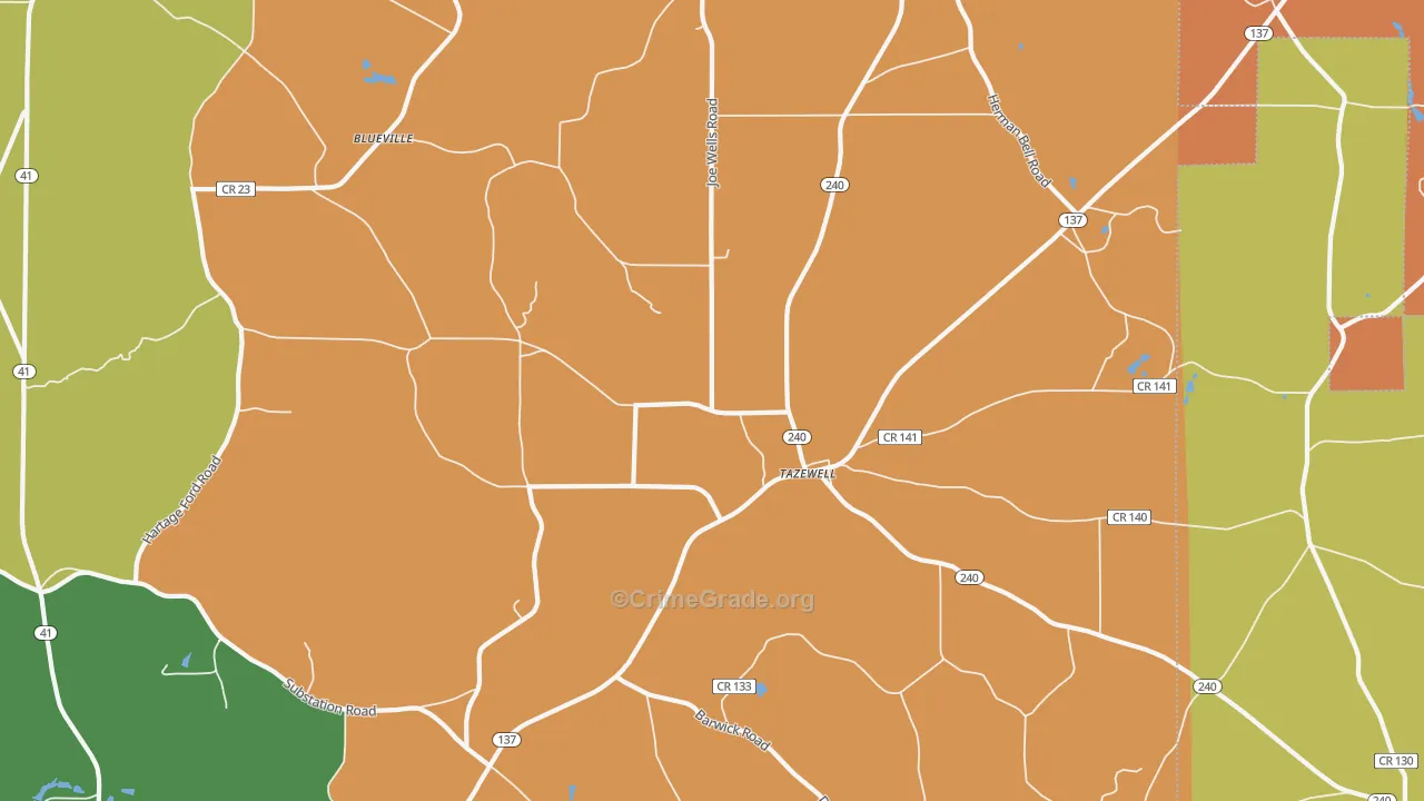 Tazewell, GA Map of Robbery Rates