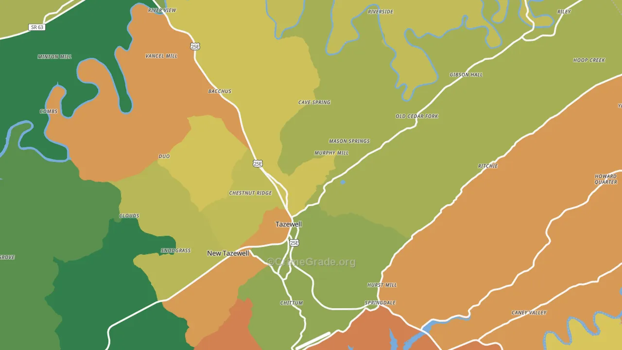 Tazewell, TN Map of Robbery Rates