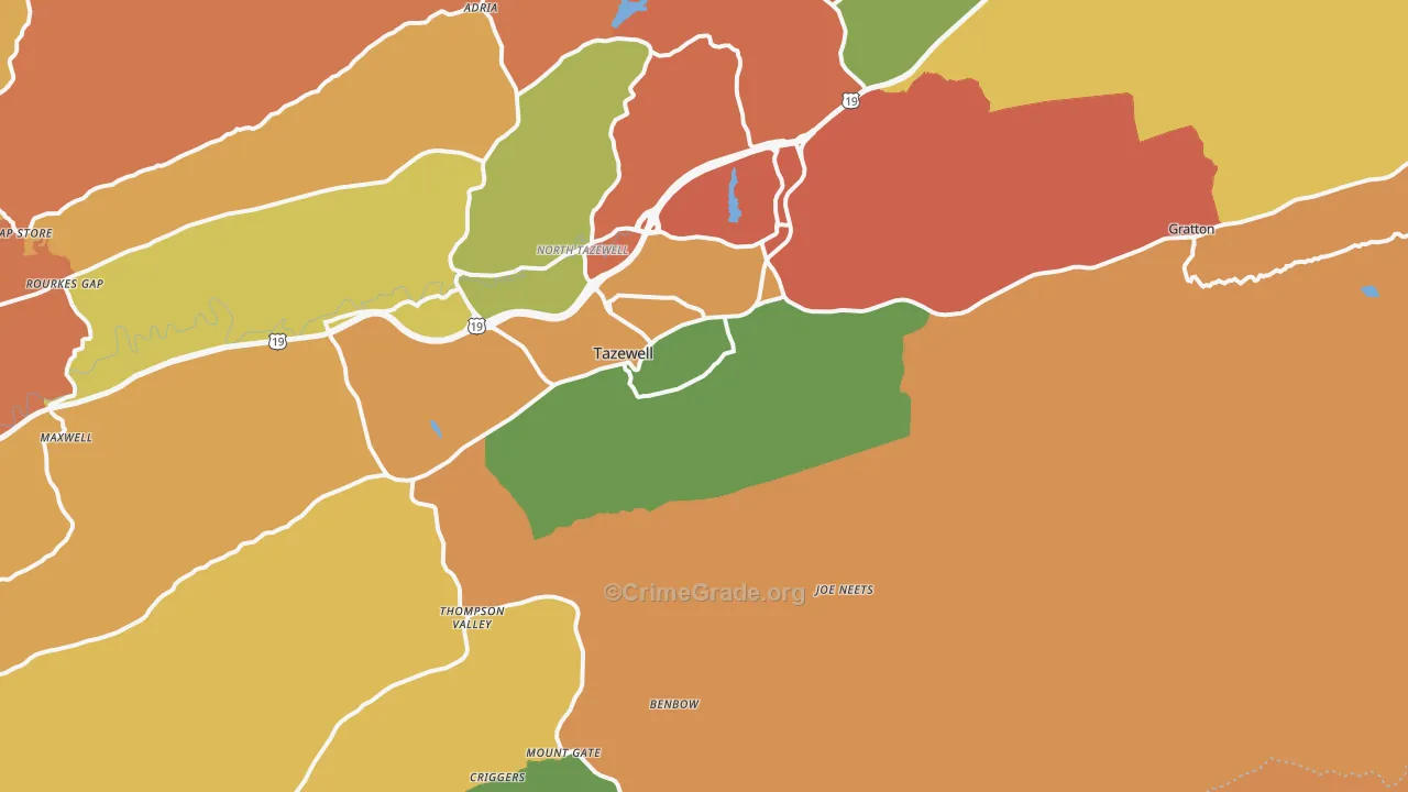 Tazewell, VA Map of Robbery Rates