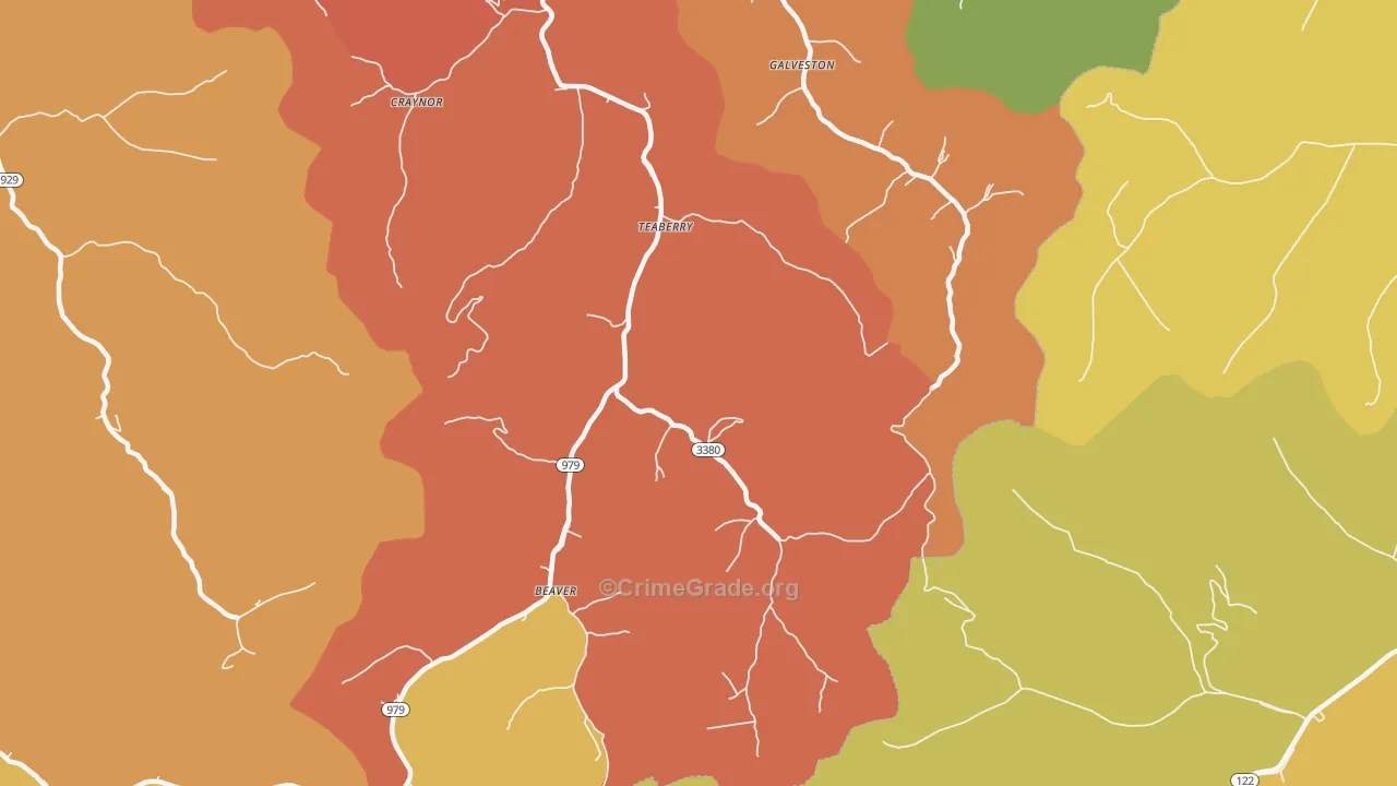 Teaberry, KY Map of Robbery Rates