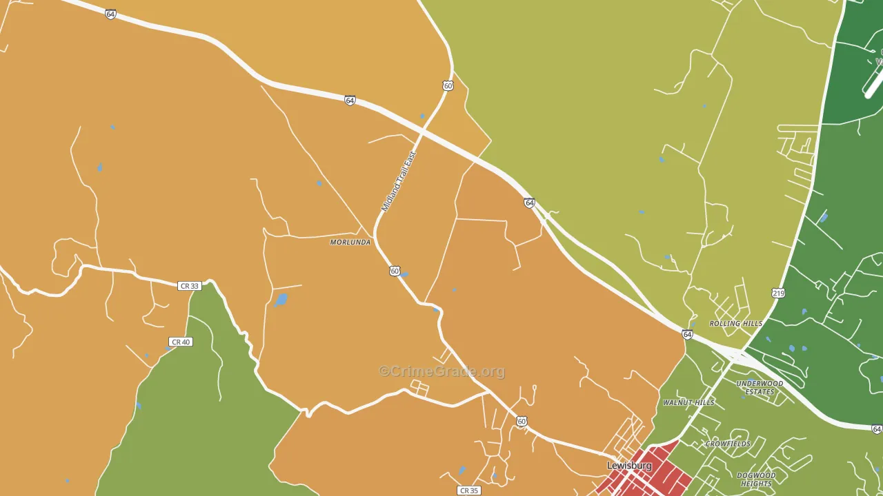 Teaberry, WV Map of Robbery Rates