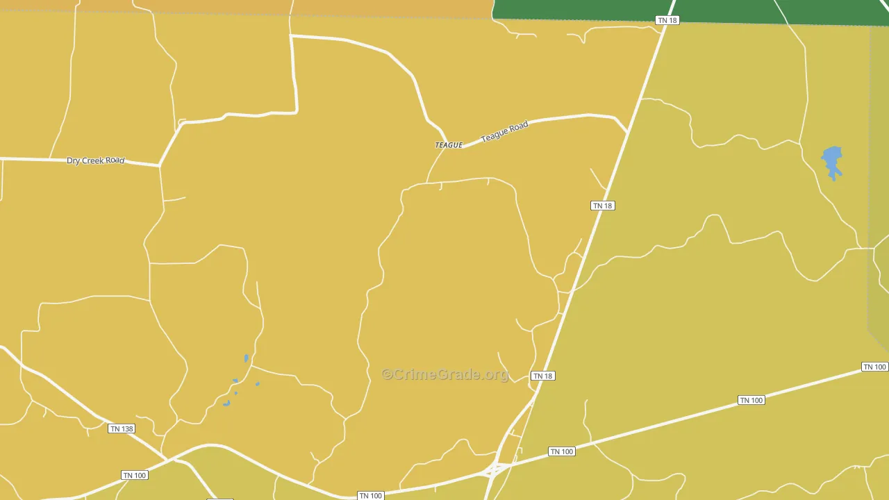 Teague, TN Map of Robbery Rates