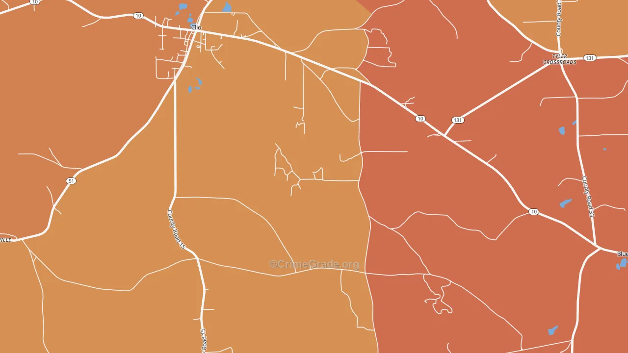 Teals Crossroads, AL Map of Robbery Rates