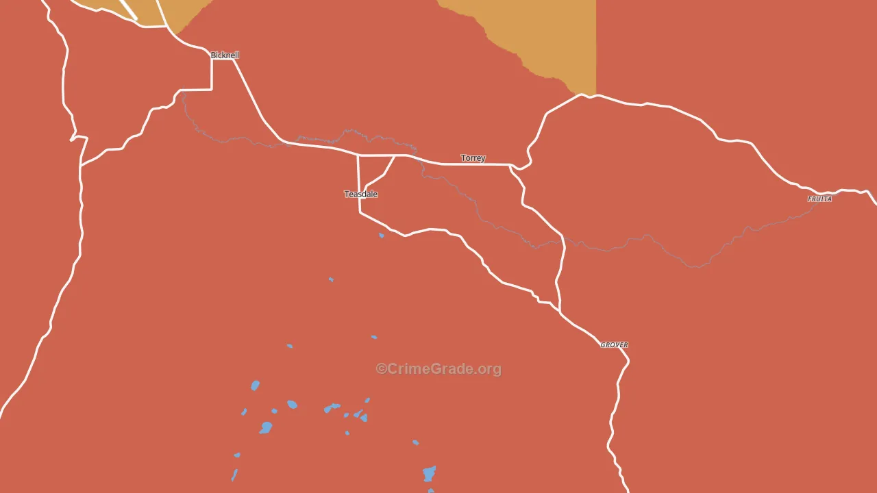 Teasdale, UT Map of Robbery Rates
