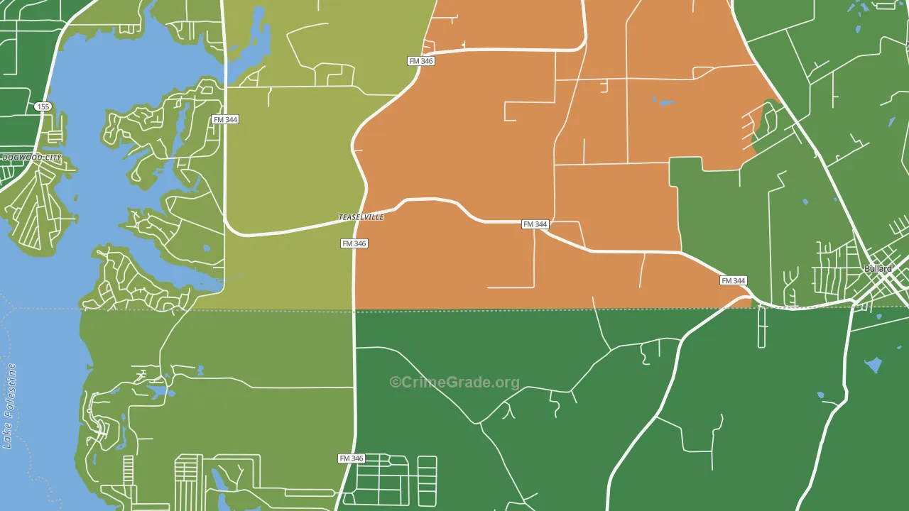 Teaselville, TX Map of Robbery Rates
