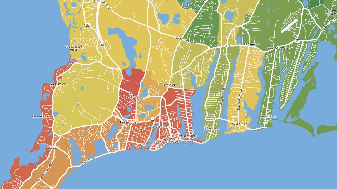 Teaticket, East Falmouth, MA Map of Robbery Rates