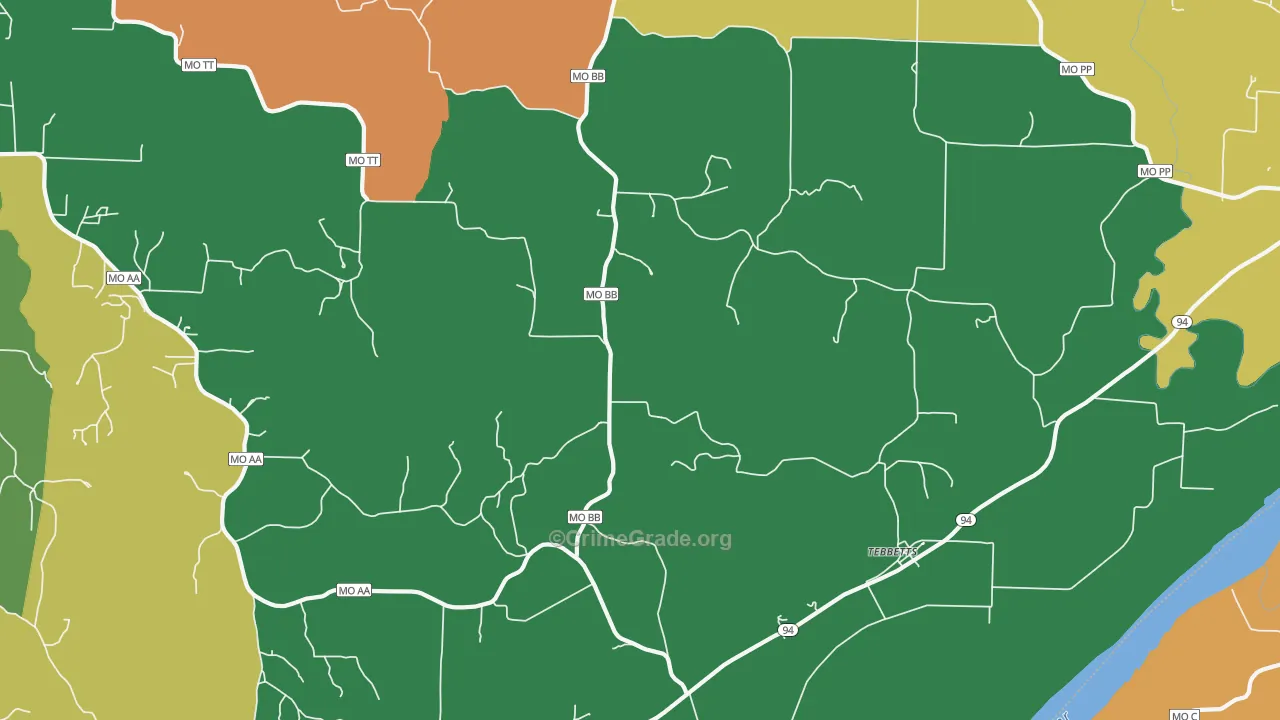 Tebbetts, MO Map of Robbery Rates