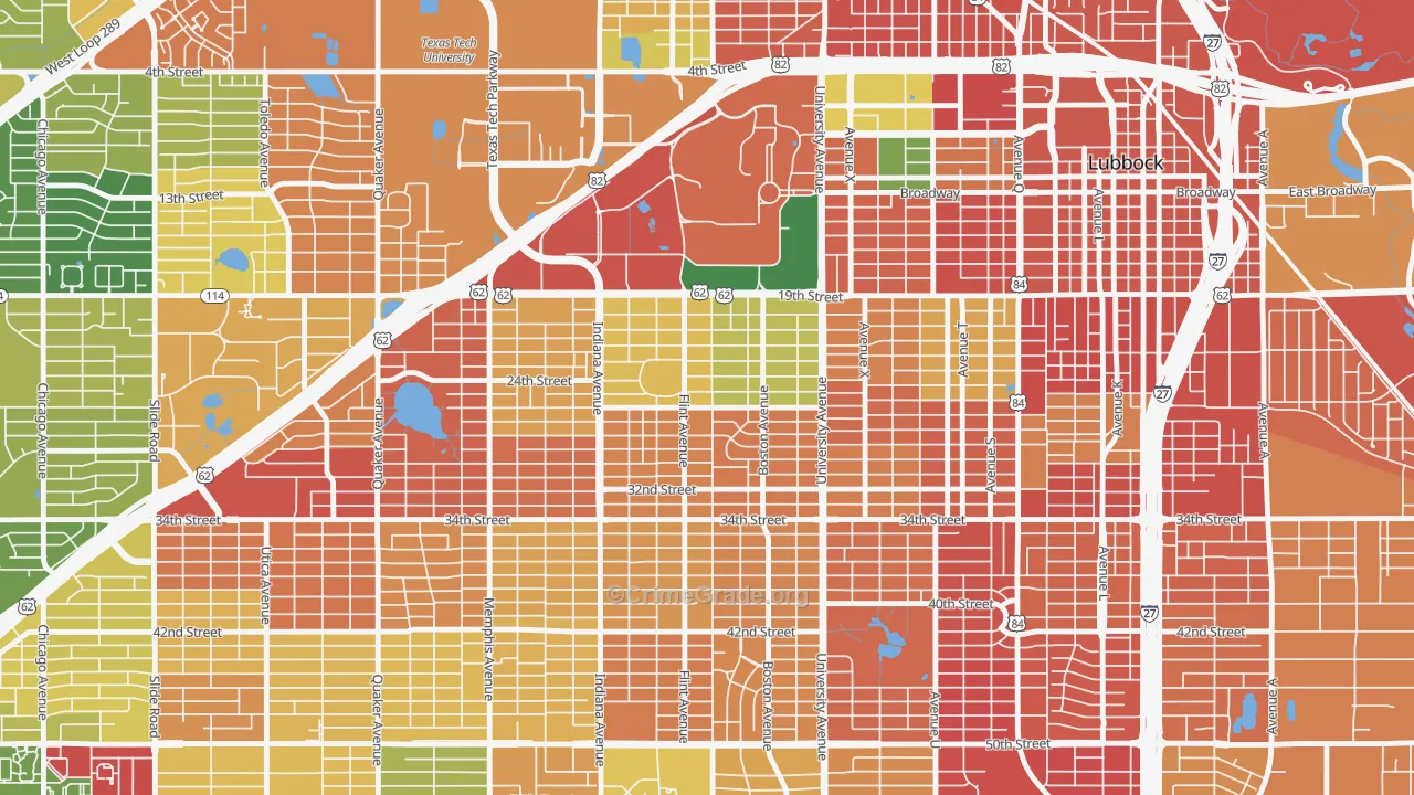 Tech Terrace-U.N.I.T., Lubbock, TX Map of Robbery Rates