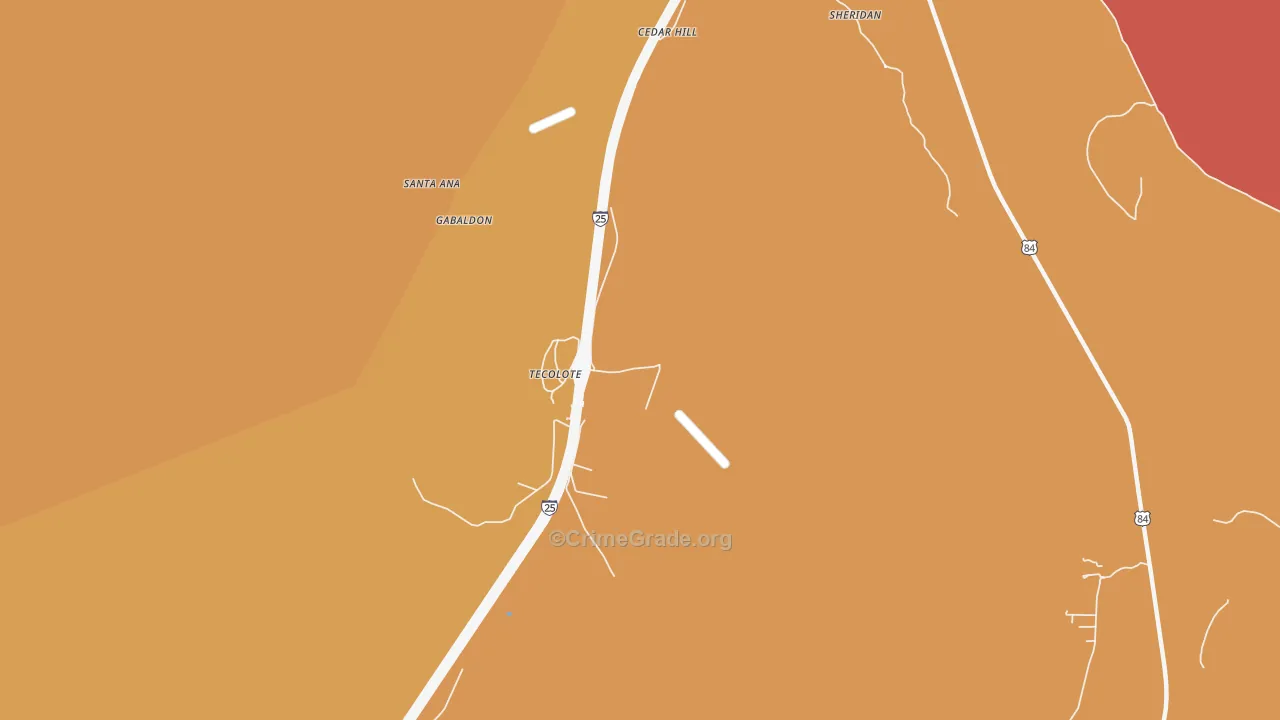 Tecolote, NM Map of Robbery Rates