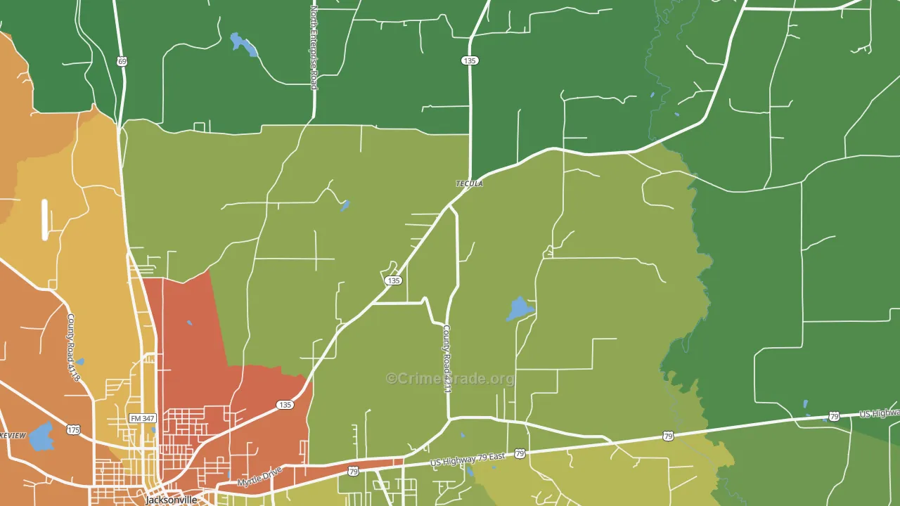 Tecula, TX Map of Robbery Rates
