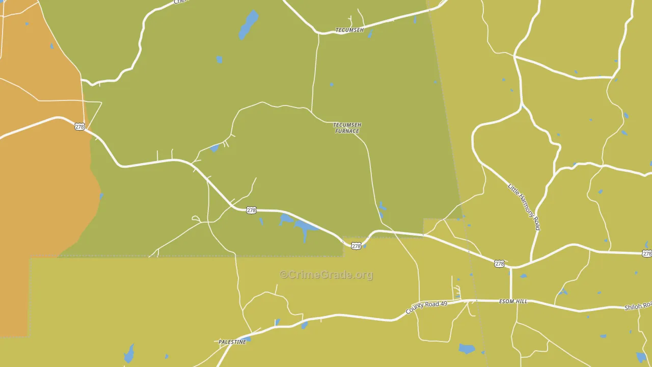 Tecumseh, AL Map of Robbery Rates