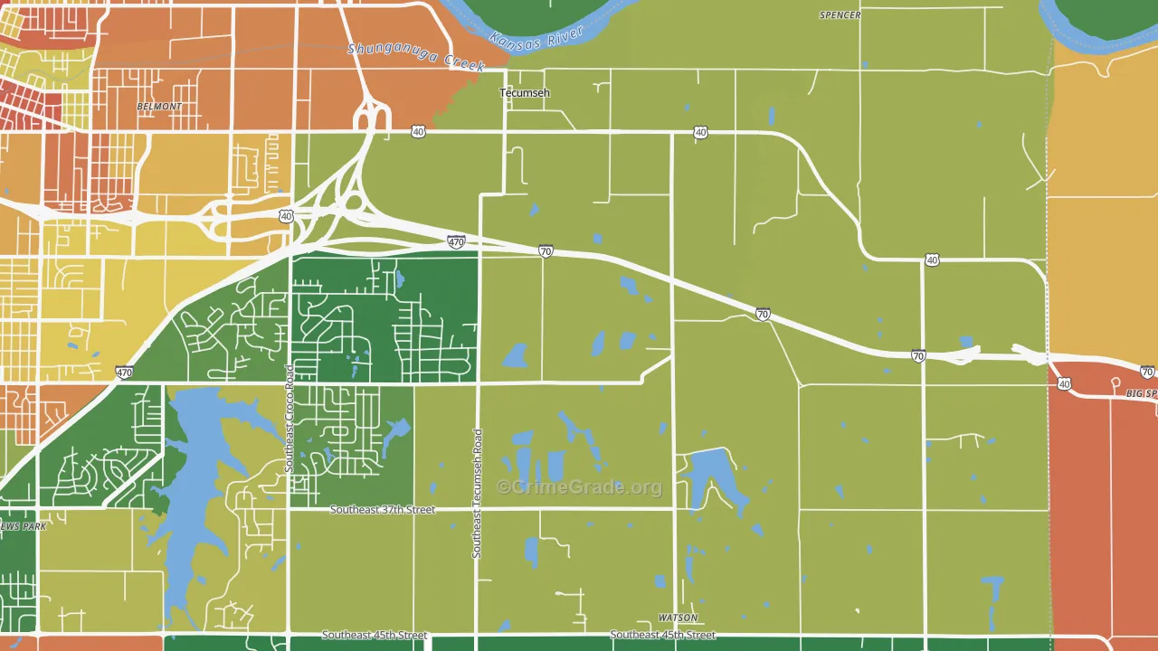Tecumseh, KS Map of Robbery Rates
