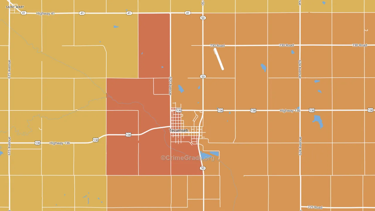 Tecumseh, NE Map of Robbery Rates