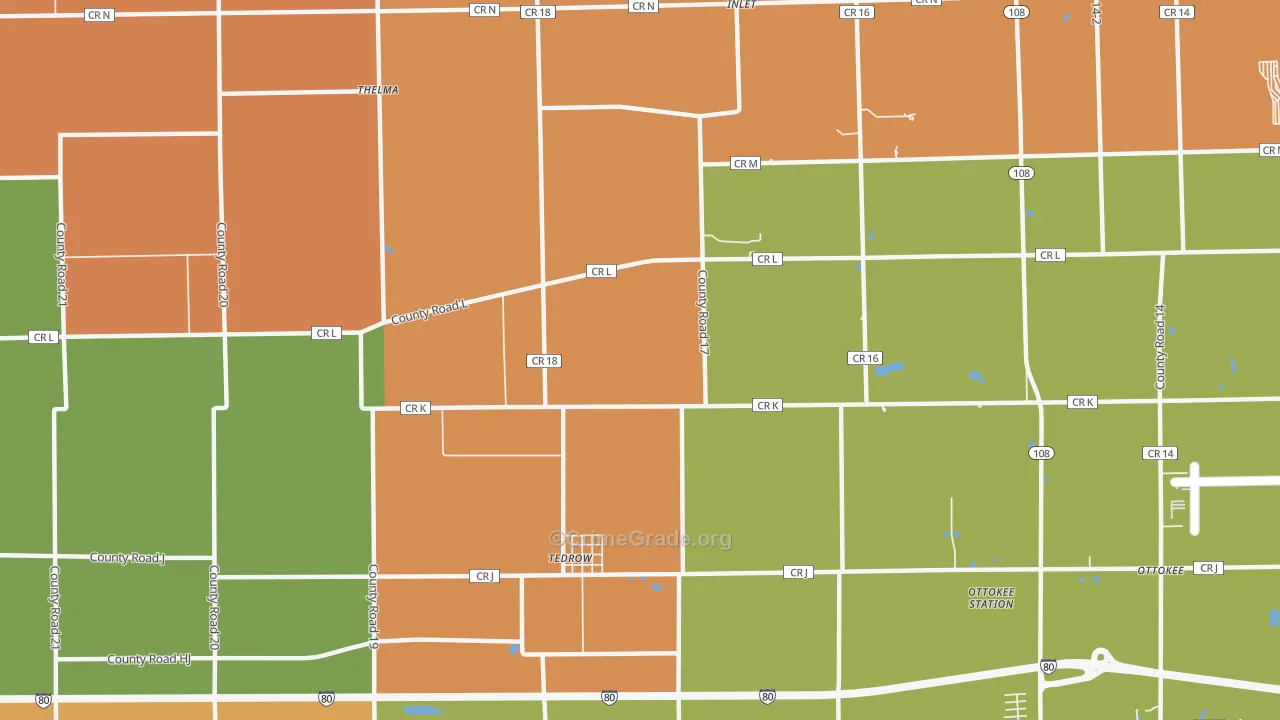 Tedrow, OH Map of Robbery Rates