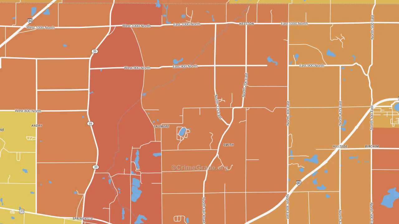 Tee Lake, IN Map of Robbery Rates