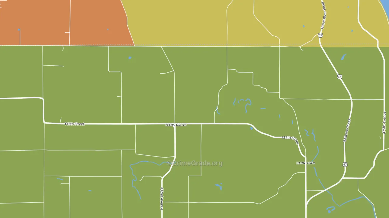 Teeds Grove, IA Map of Robbery Rates