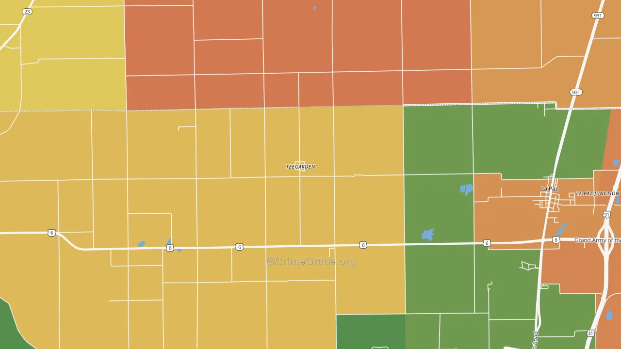 Teegarden, IN Map of Robbery Rates