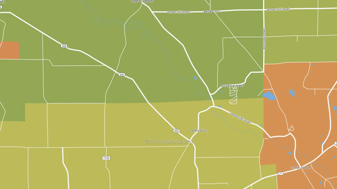 Teepleville, PA Map of Robbery Rates