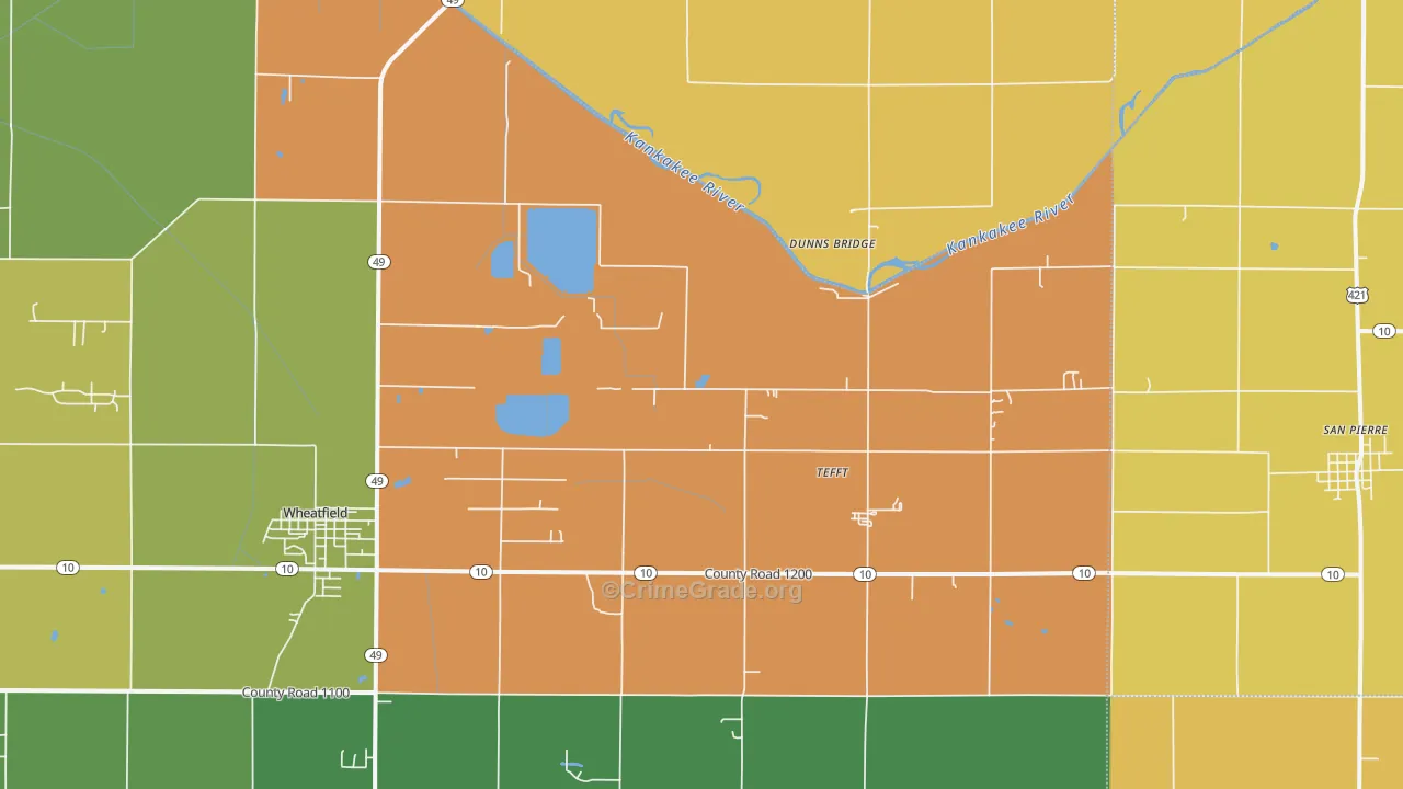 Tefft, IN Map of Robbery Rates