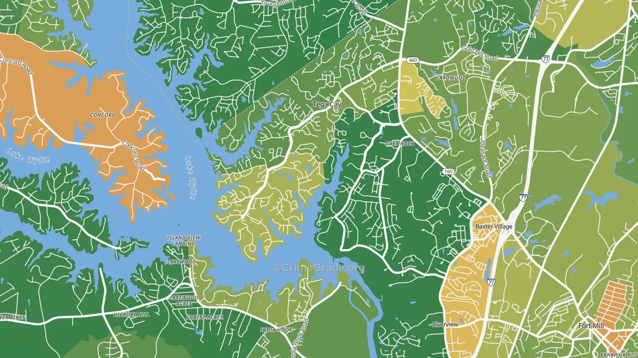 Tega Cay, SC Map of Robbery Rates
